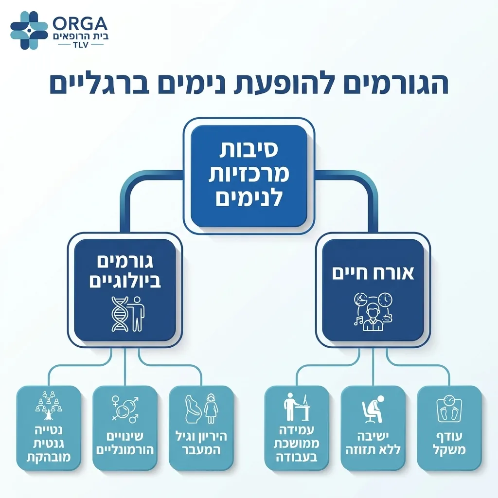 אינפוגרפיקה — הגורמים להופעת נימים ברגליים: סיבות מרכזיות לנימים
