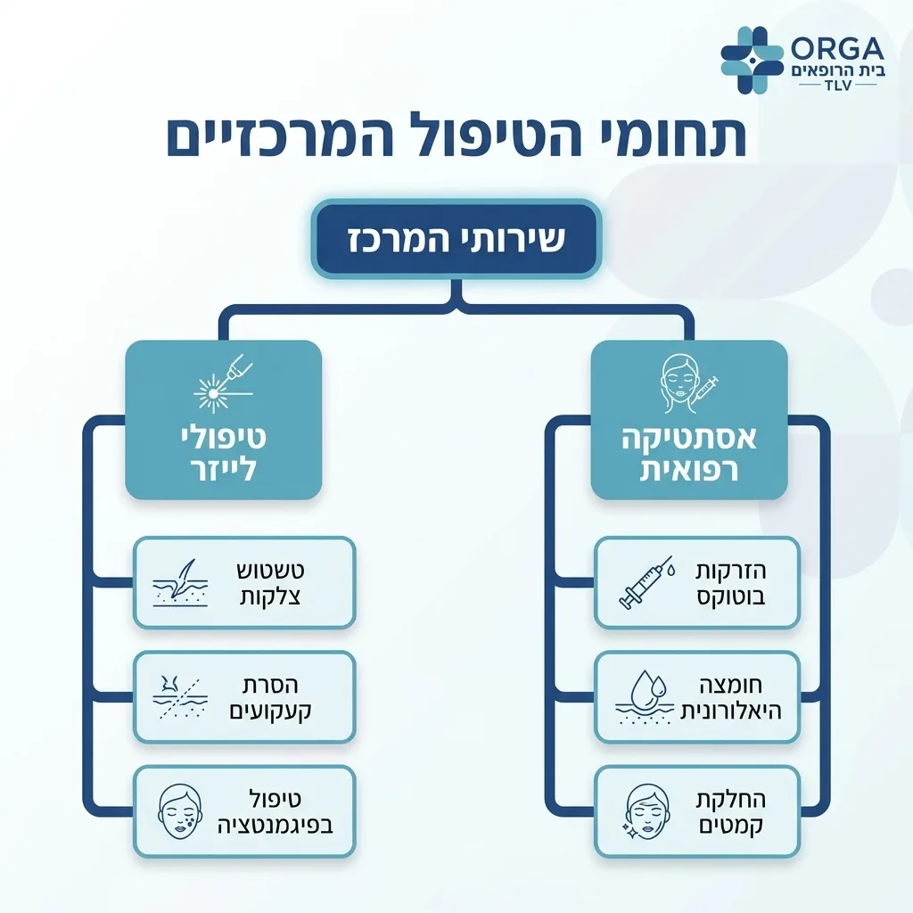 אינפוגרפיקה — תחומי הטיפול המרכזיים: שירותי המרכז